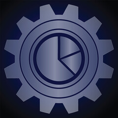 Gear icon with pie chart inside wheel mechanism