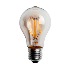 Vintage light bulb isolated on transparent background illuminates with warm glow