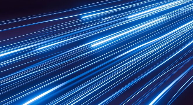 Abstract light trails dynamic blue lines against dark background