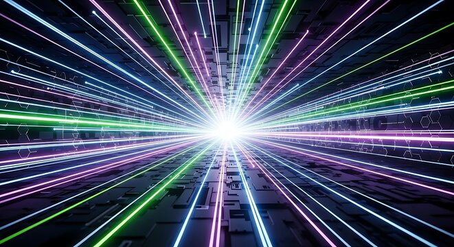 Abstract light trails futuristic digital data stream visualization - Powered by Adobe