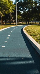 Obraz premium Smooth, clean paved pathway bordering a bright recreational area. Designed for safety and easy access around the community park space, bright, ground, clean