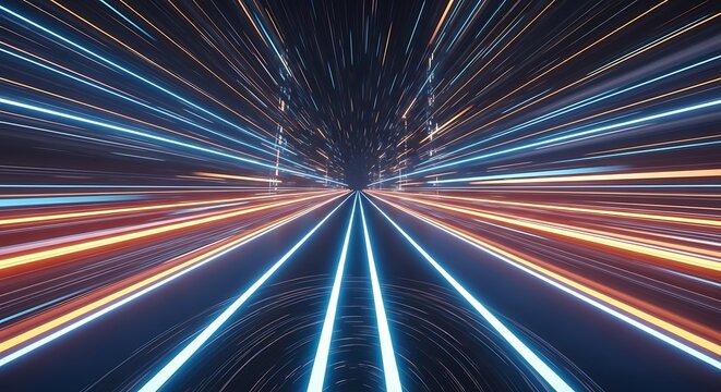 Abstract light trails futuristic tunnel with speeding lines and dynamic motion