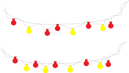 Red and yellow festive string lights abstract graphic pattern.
