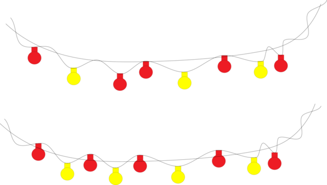 Red and yellow festive string lights abstract graphic pattern.
