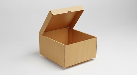 Fototapeta premium Open Cardboard Box, Brown Container, Empty Carton Package, Corrugated Box on White