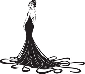 Black Silhouette of a Woman in a Long Flowing Evening Gown female dress