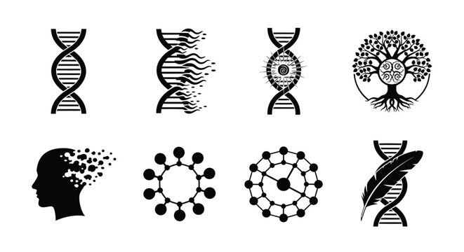 Dna science genetics research evolution biology icons vector art editable vector