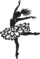Silhouette Of A Ballerina Dancing In A Tutu On White Background