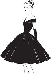 Stylized black silhouette of a woman in an off-the-shoulder cocktail dress fashion
