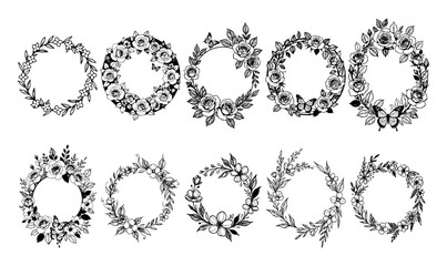 Hand drawn floral frame set