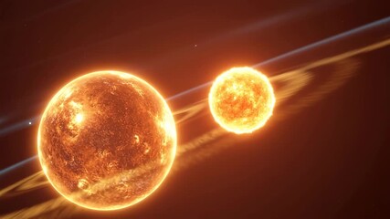 Fiery binary suns celestial bodies glowing cosmic energy deep space nebula universe exploration 4K Ai HD high quality video.	
 - Powered by Adobe