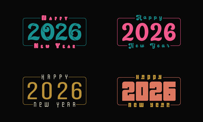 2026 Happy New Year Vector Pack: Diverse, colorful, modern typography bundle.