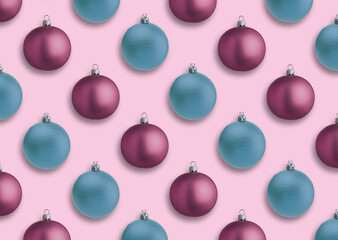Obraz premium Christmas balls on pink background. Pattern design