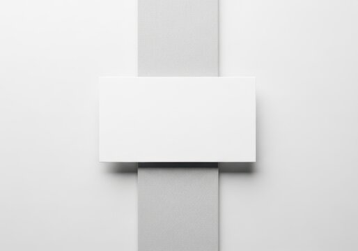 Blank white rectangular card placed vertically on two textured grey blocks against a white background