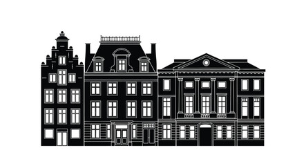 Obraz premium Black and white vector illustration of european architecture editable vector