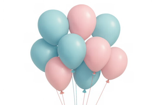 Pink and blue pastel balloons floating, creating a festive atmosphere for gender reveal, baby shower, or birthday celebration - Powered by Adobe