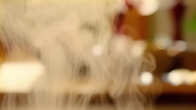 Steaming porridge on stove in kitchen