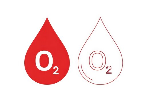 Two drops, one red with o2 symbol, another outlined with o2 symbol