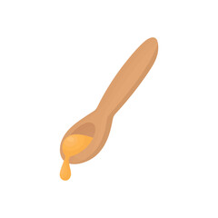Wooden spoon with honey on a white background. Natural product. Bee farm.