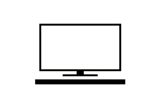 Black outline of a flat screen television on a stand