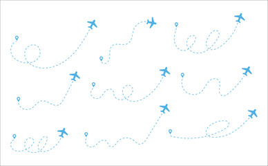 Airplane Travel Route Dashed Line and Pin Set