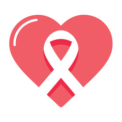 Pink heart with white awareness ribbon for cancer support