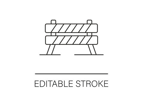 Simple road barrier icon with editable stroke for design safety concept or construction project in vector format for online use.