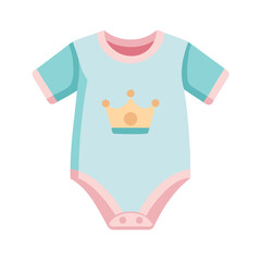 Baby bodysuit with crown in flat cartoon vector