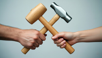 Energy of work: wooden and metal hammers in symmetry