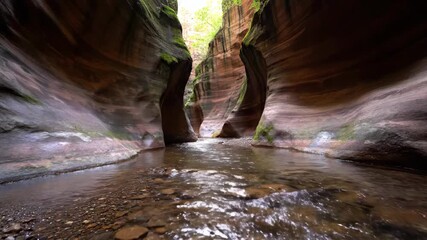 Scenic canyon view with shallow stream, nature background outdoors - Powered by Adobe