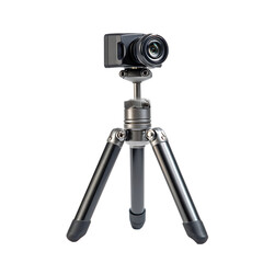 Compact camera on a mini tripod isolated on transparent background for photography