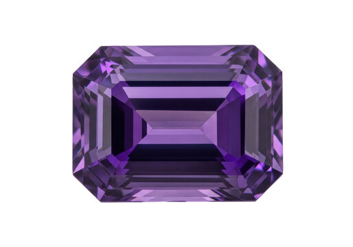 Rectangular amethyst gemstone isolated PNG, purple crystal with step cut facets for jewelry design and luxury goods on transparent background - Powered by Adobe
