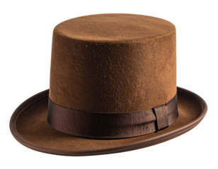 Angled Perspective of Vintage Brown Top Hat with Shadow Detail, Isolated Transparent Background PNG