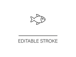 Clean fish icon with editable stroke for modern designs and creative projects needing a simple aquatic symbol perfect for branding.