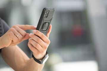 Happy business man with phone, social media concept