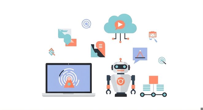 AI, cloud, data analytics, and cyber security integration future technology illustrated