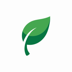Single Green Leaf Icon Symbolizing Nature Freshness and Environmental Awareness on Clean White Background for Eco Friendly Products and Services