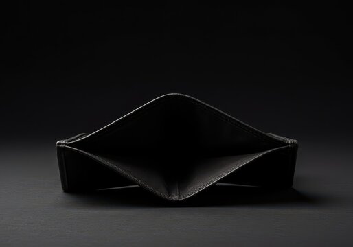A thin, almost empty leather wallet symbolizing the shrinking purchasing power of money due to rising inflation and high costs, crisis, inflation, closeup