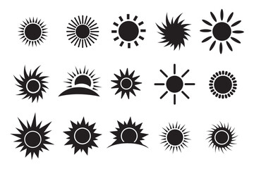 Set of sun icon. Sun icons vector isolated on white background. Vector flat design. Collection of sun stars for use in as logo or weather icon. sunset collection, summer, sunlight stock vector..