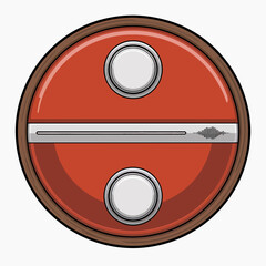 Retro Style Round Red Music Player with Buttons and Soundwave Indicator Design Element
