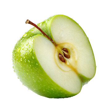 Fresh green apple cut in half showing seeds and texture