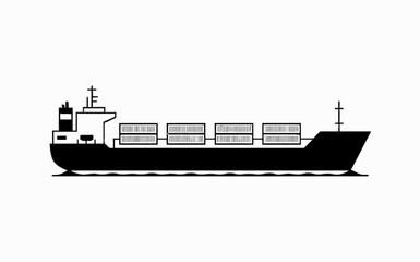 Stylized Container Ship Illustration Carrying Cargo Across Water in Silhouette Maritime Transport Graphic