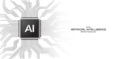 Concept of artificial intelligence. AI chip processor with a circuit line on a futuristic technology background. Central Computer Processors CPU. Motherboard digital chip. Vector illustration.