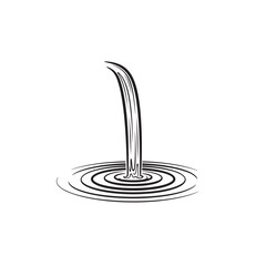 A simple black and white line drawing of a stream of water falling into a pool, creating ripples on the surface