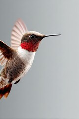 Naklejka premium Iridescent hummingbird in mid-flight displaying vibrant colors in natural light
