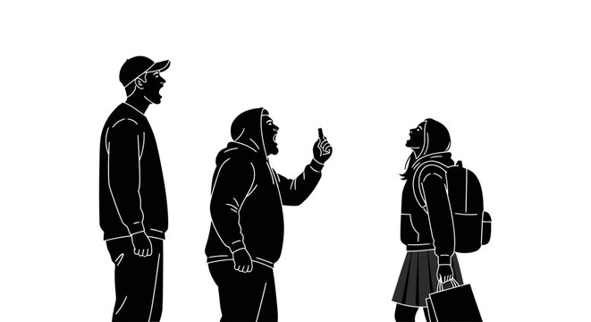 Bullying illustration of angry people yelling at a student editable vector