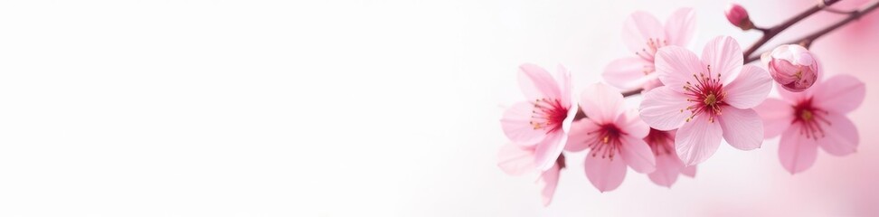 Fototapeta premium Delicate pink sakura blossoms, pristine white background, branch, pastel, isolated