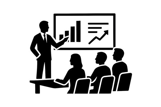 a silhouette of a businessman gives a lesson to his workgroup