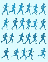 Running silhouettes in various poses on a light blue background