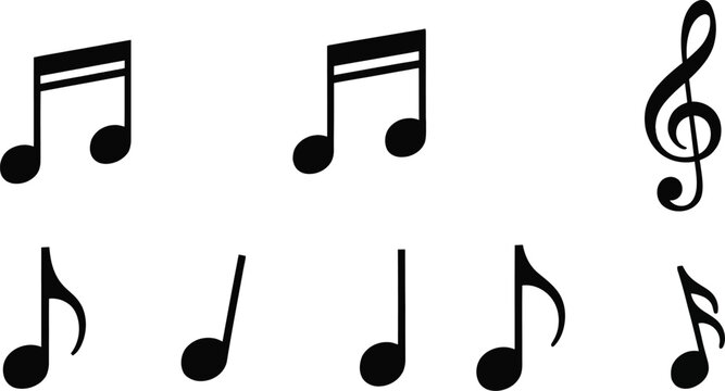 Collection of musical notes and treble clef on white background